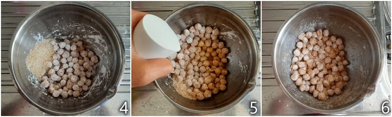 b. paneermeel toevoegen en beetje olie spuiten