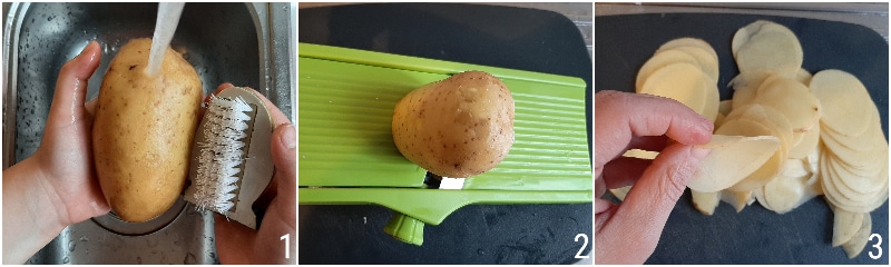 chips cacio e pepe originele Romeinse recept knapperige flinterdunne gefrituurde aardappelen met pecorino en peper il chicco di mais 1 dunne aardappelschijven snijden