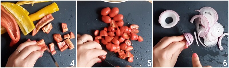 ciambotta originele recept groente stoofpot typisch Lucania Apulië Salento Napels de chicco di mais 2 snij paprika's en tomaten
