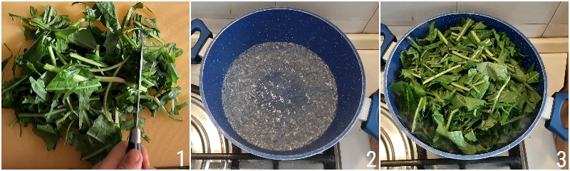 cicoria in de pan op Romeinse wijze originele recept klassieke Romeinse bijgerecht cicoria gebakken met knoflook olie en peperoncino il chicco di mais 1 schoonmaken