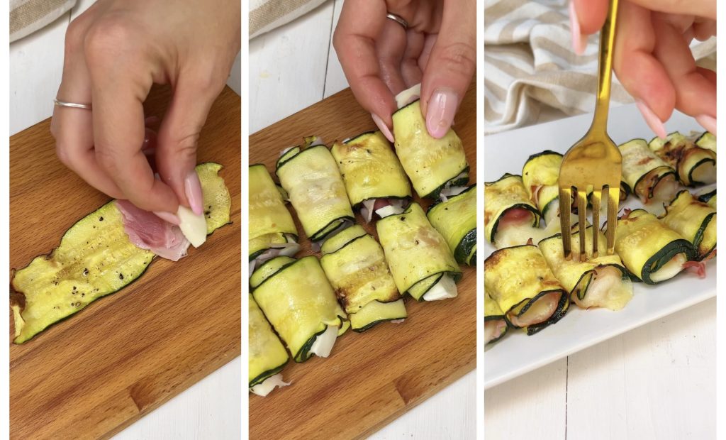 Rolletjes van courgette met gesmolten kaas in de heteluchtfriteuse