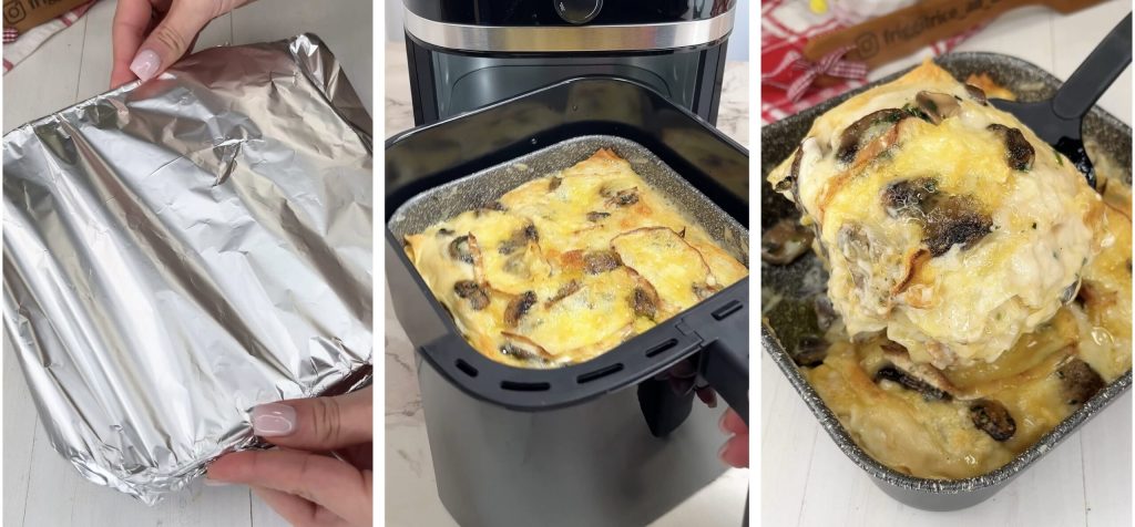 Lasagne met champignons en brie in de airfryer
