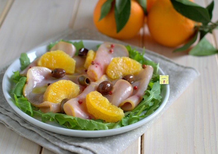 Gerookte zwaardvis carpaccio met sinaasappel