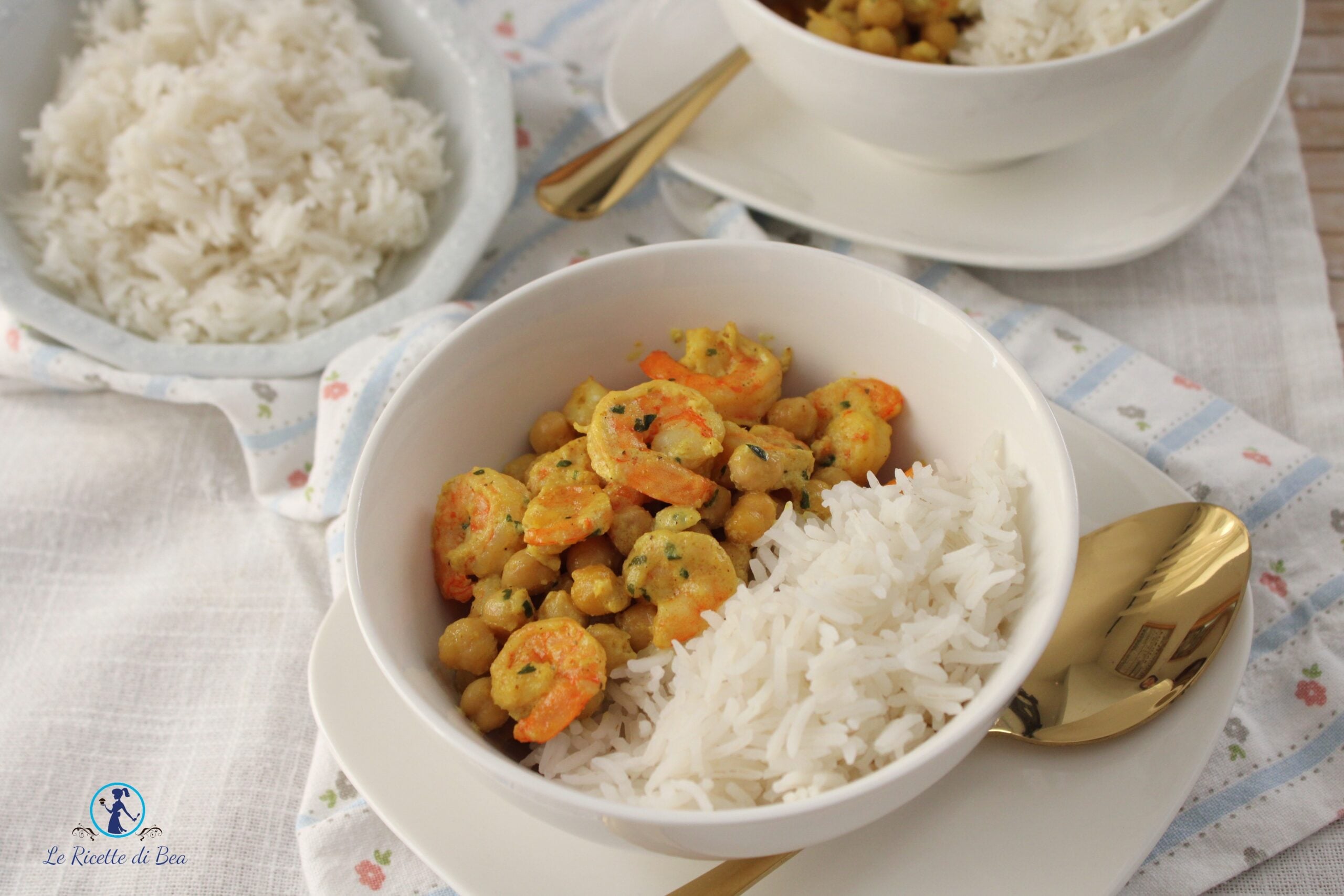 Kikkererwten met curry en garnalen met basmatirijst zonder kokosmelk