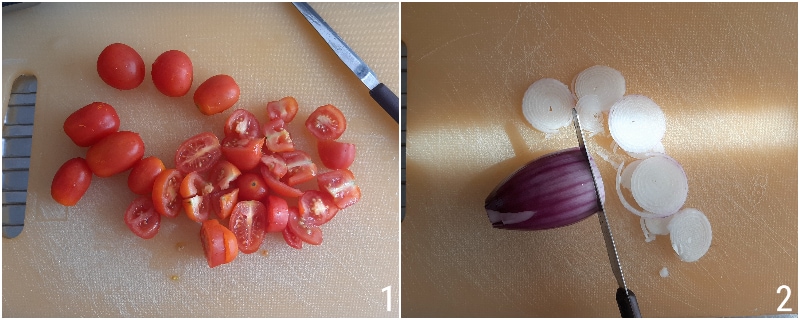 kip allo scarpariello Napolitaans recept kip in de pan met tomaat ui tweede + saus voor pasta il chicco di mais 1 snij tomaten en ui