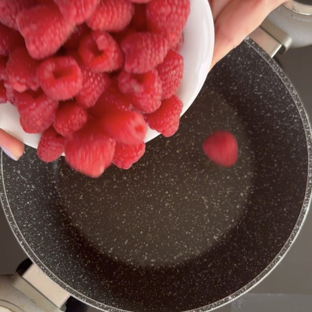 melkpudding met frambozensaus