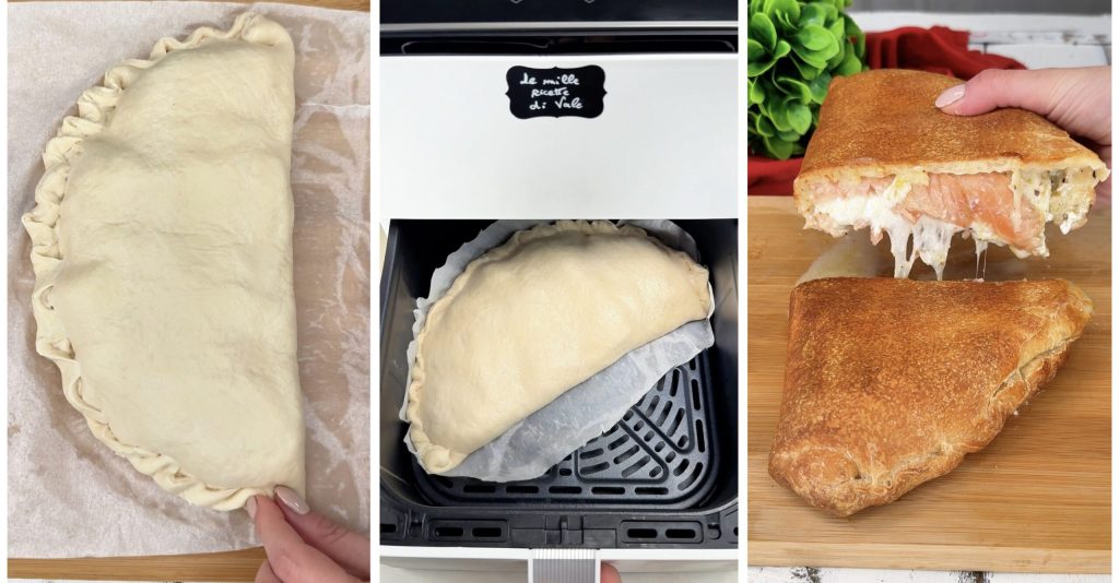 Snelle gevulde calzone met zalm, mozzarella en pistache