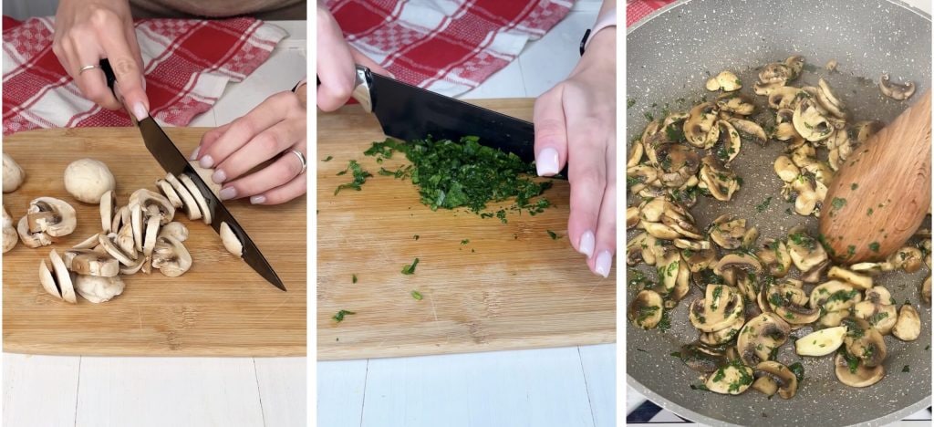Focacce zonder rijzen met champignons in een airfryer