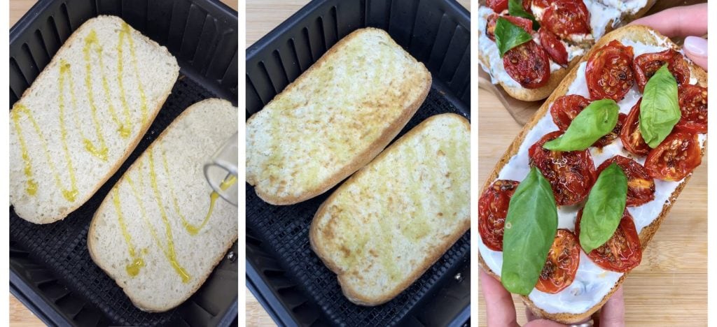 Knapperig brood met yoghurtcrème en confit-tomaatjes in de airfryer