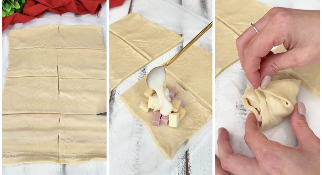 Gevulde broodjes zonder deeg met ham en provola