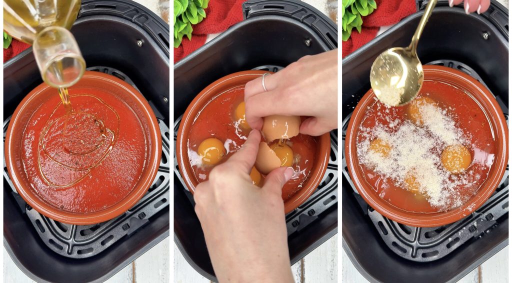 Eieren in de vagevuur gekookt in een airfryer