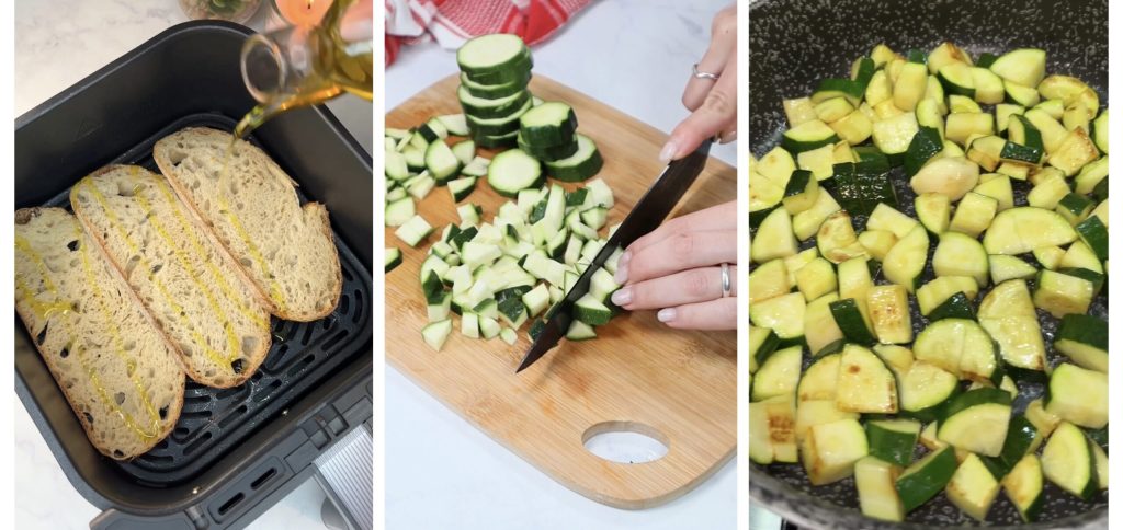 Bruschetta in airfryer met courgettecrème, stracciatella en cherrytomaatjes