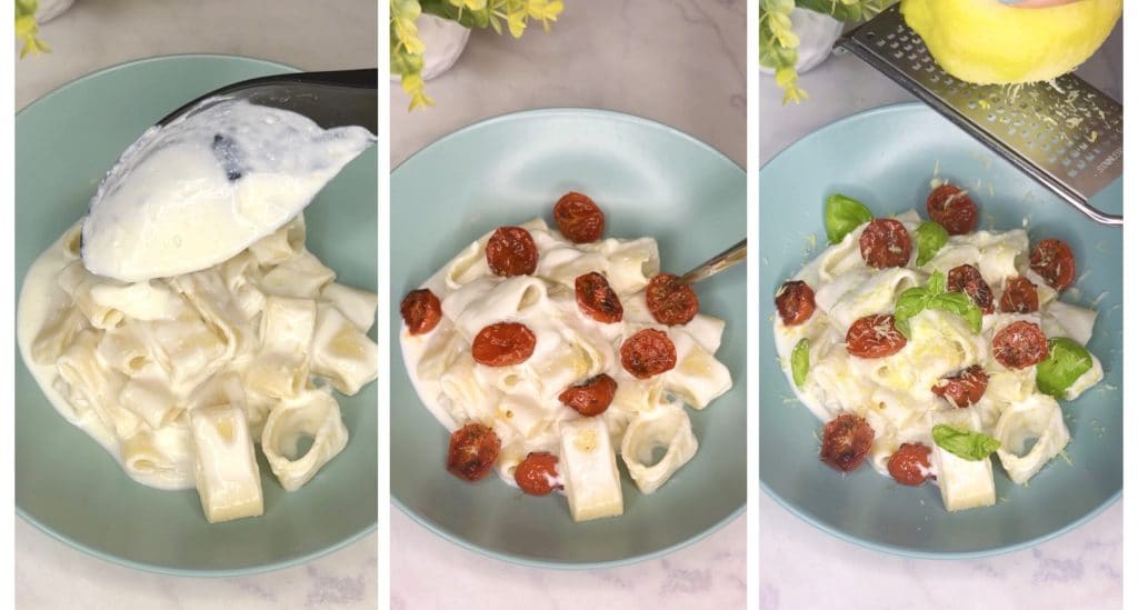 Pasta met ricottacrème, citroen en confit-tomaatjes in de airfryer