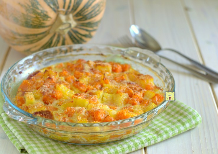 Pompoen en aardappelgratin