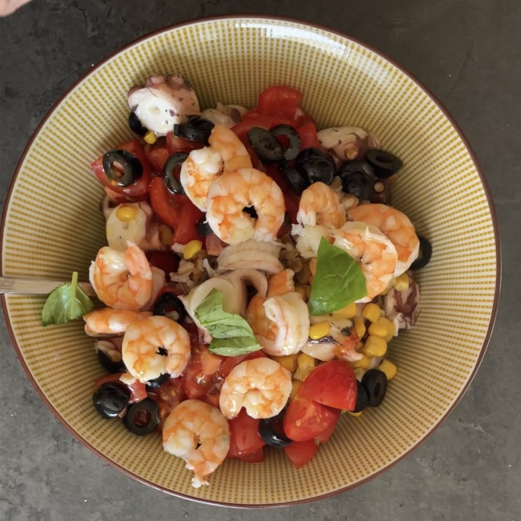 Spelt salade met garnalen