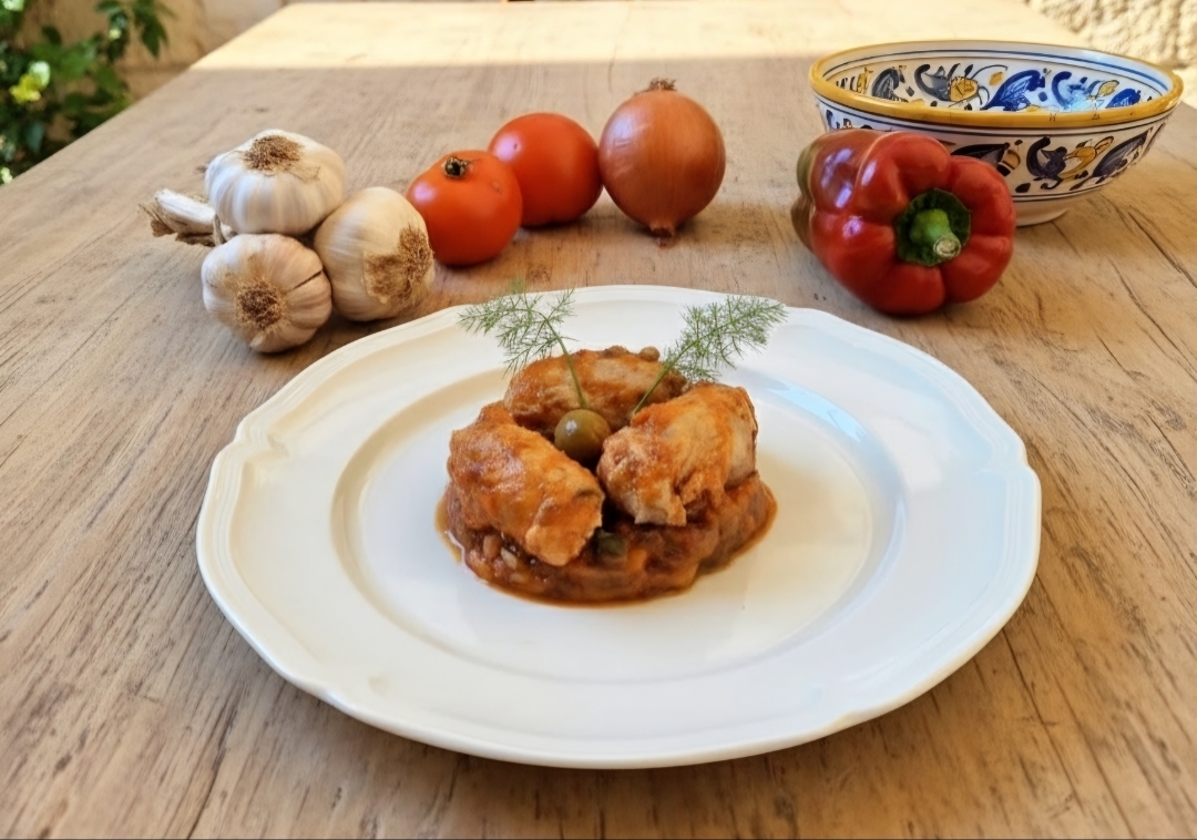 Varkenshaasrolletjes met Siciliaanse caponata