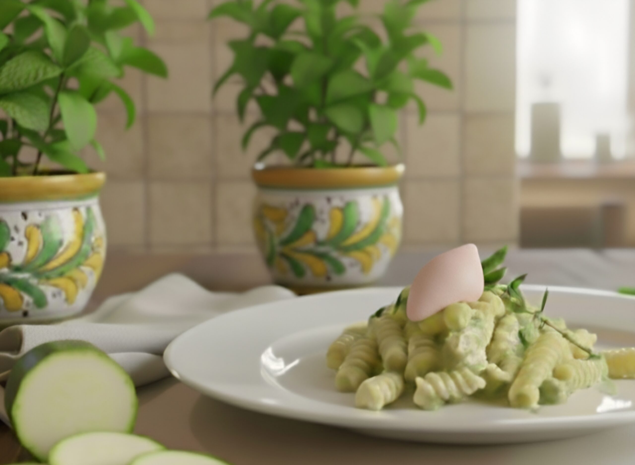 Romige fusilli met courgette en zalm