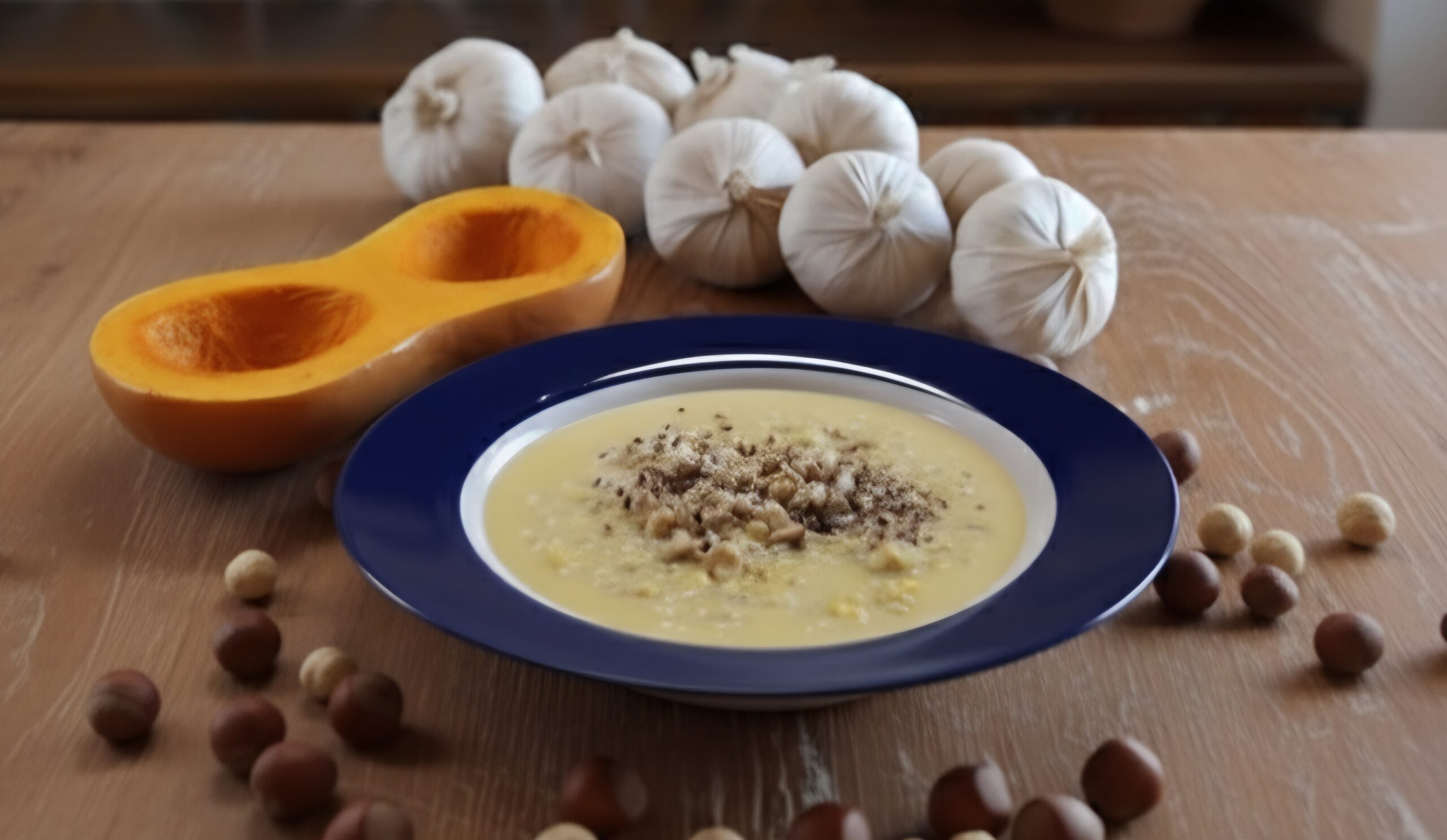 Gerst in pompoen- en hazelnootcrème