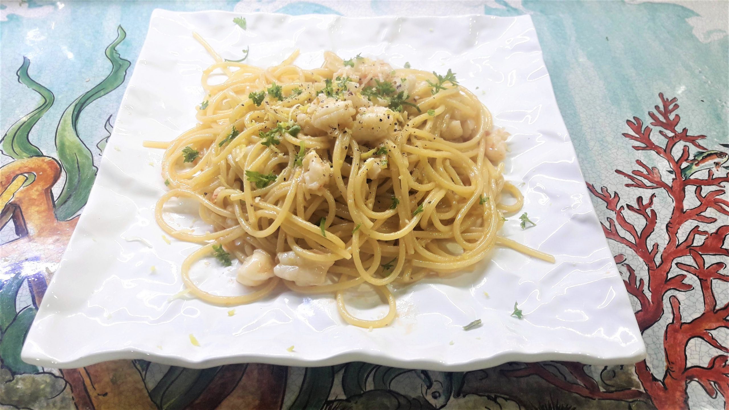 Spaghetti met boter, citroen en garnalen