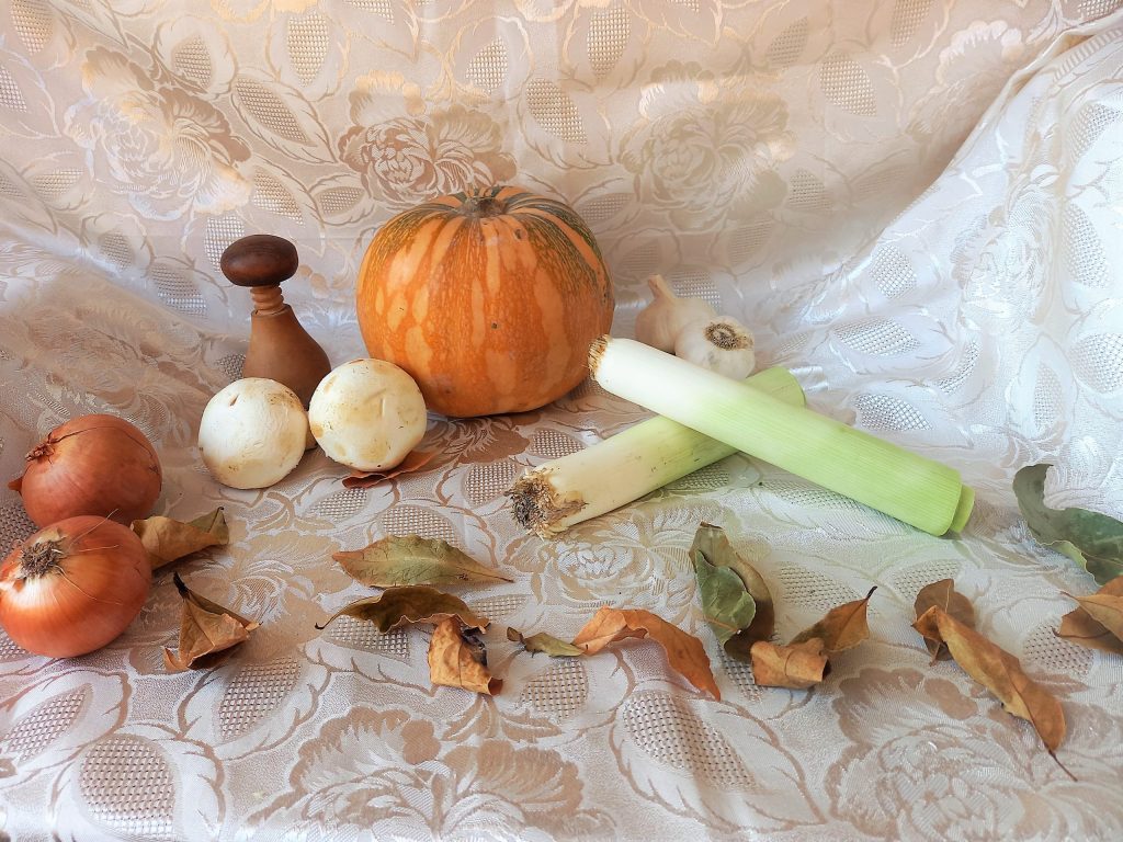 Pompoen, prei en champignons soep