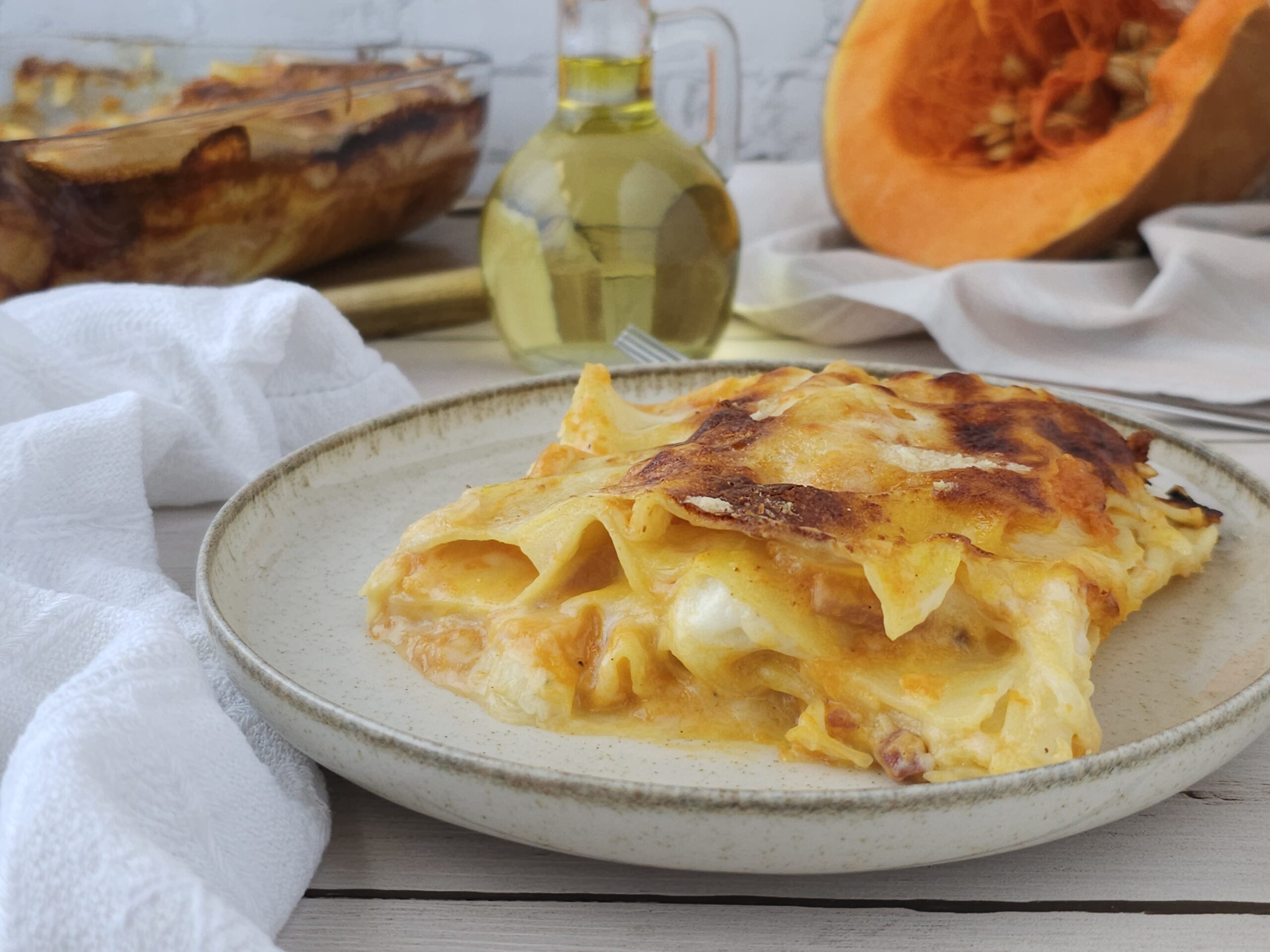 Lasagne met pompoen en speck