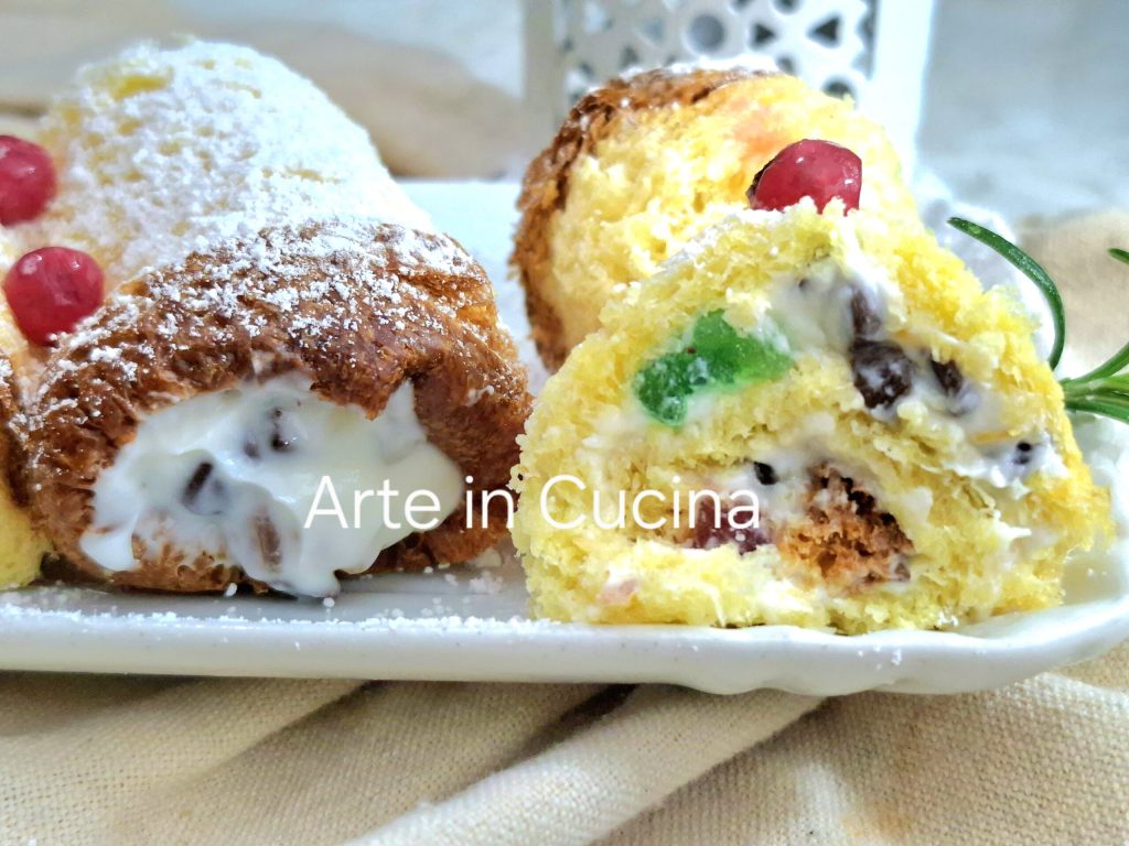 ROLLETJES van PANDORO met SICILIAANSE CASSATA