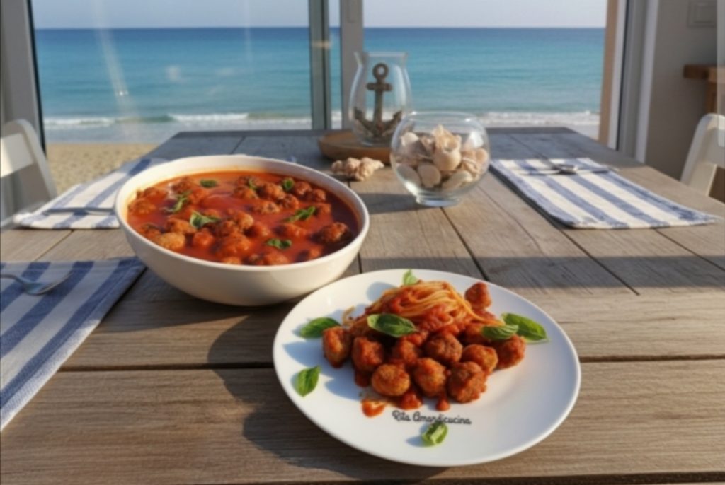 Spaghetti met saus en tonijnballetjes