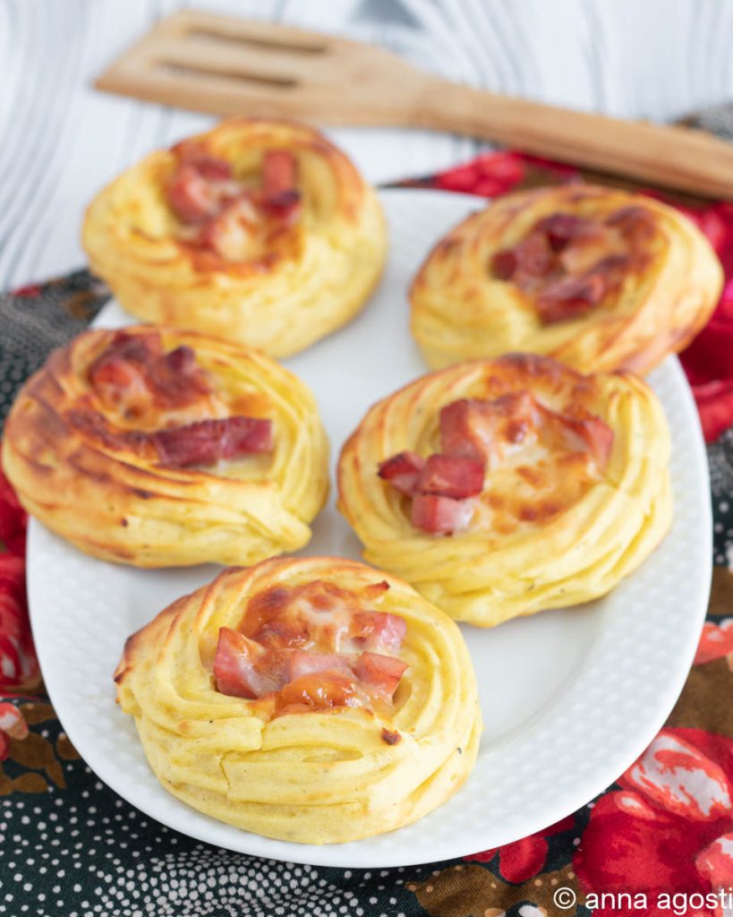 aardappelnesten met mozzarella en ham
