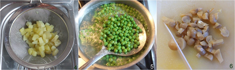de klassieke groenten van de Russische salade koken