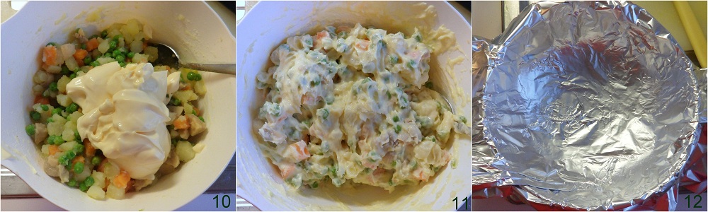 een zuccotto vormen met de Russische salade