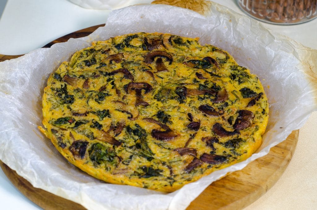 Farifrittata uit de oven met champignons en spinazie