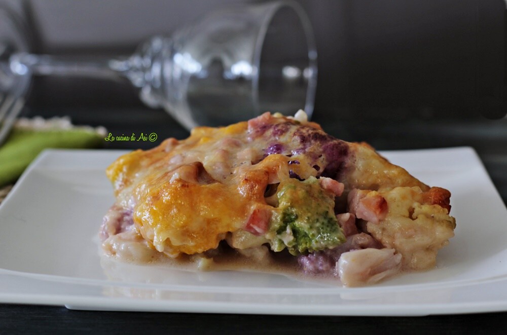 Gegratineerde bloemkoolrozetten met ham