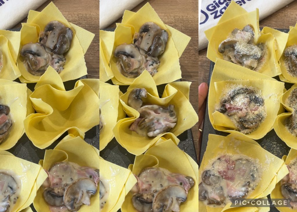 Lasagnemandjes met ham en champignons