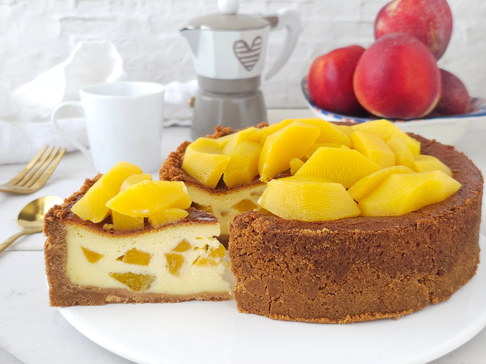 Gebakken perzik cheesecake