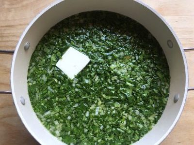 rijst in bouillon prei spinazie