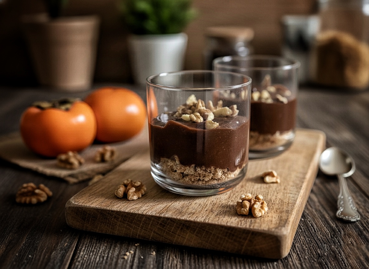 VEGAN EN SNELLE MOUSSE VAN KAKI EN CACAO