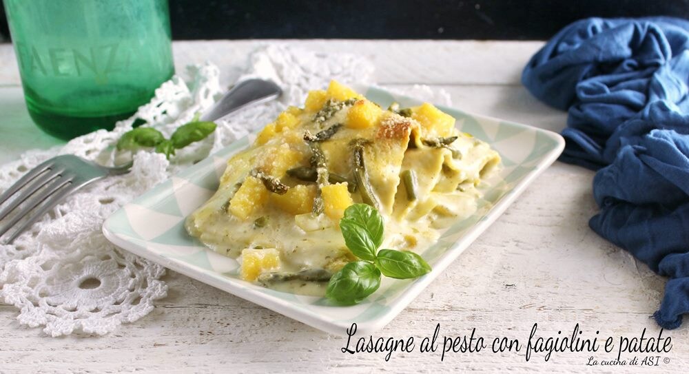 Lasagne met pesto, sperziebonen en aardappelen