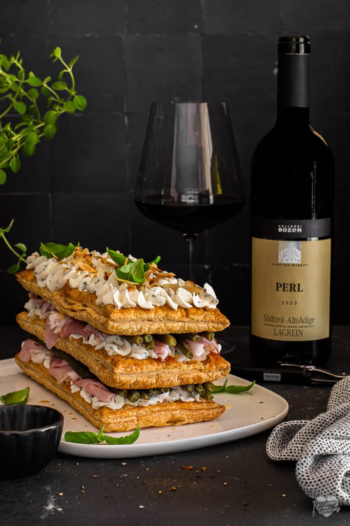 Millefeuille met sperziebonen en ham