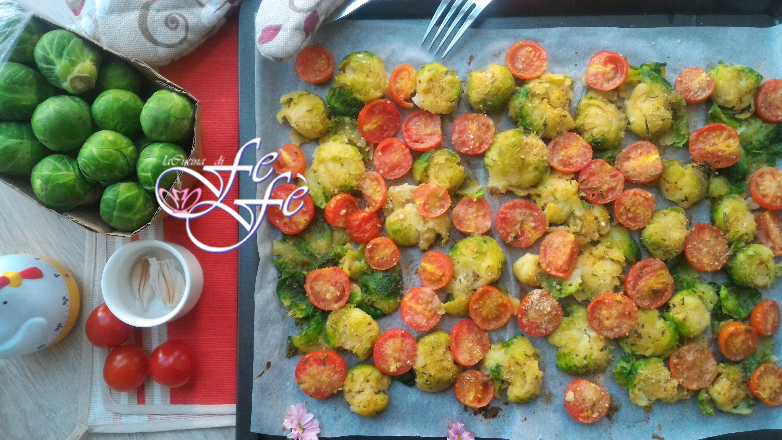 GEPRIKTE SPROUTEN MET GEBAKKEN KERSENTOMATEN