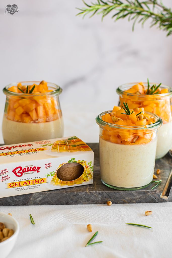 Panna cotta met ham en kaas met meloen