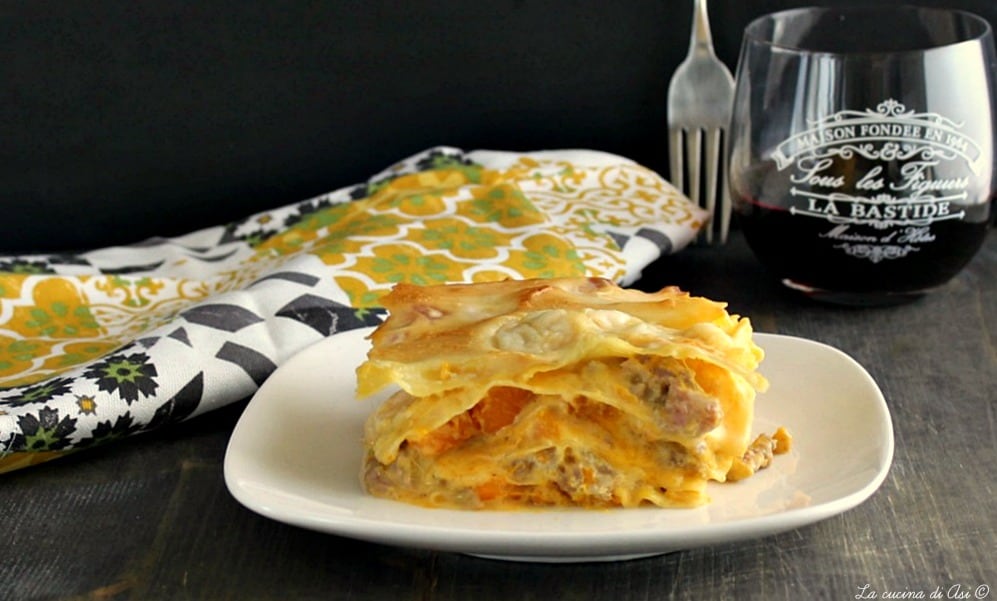 Pompoen en worst lasagne