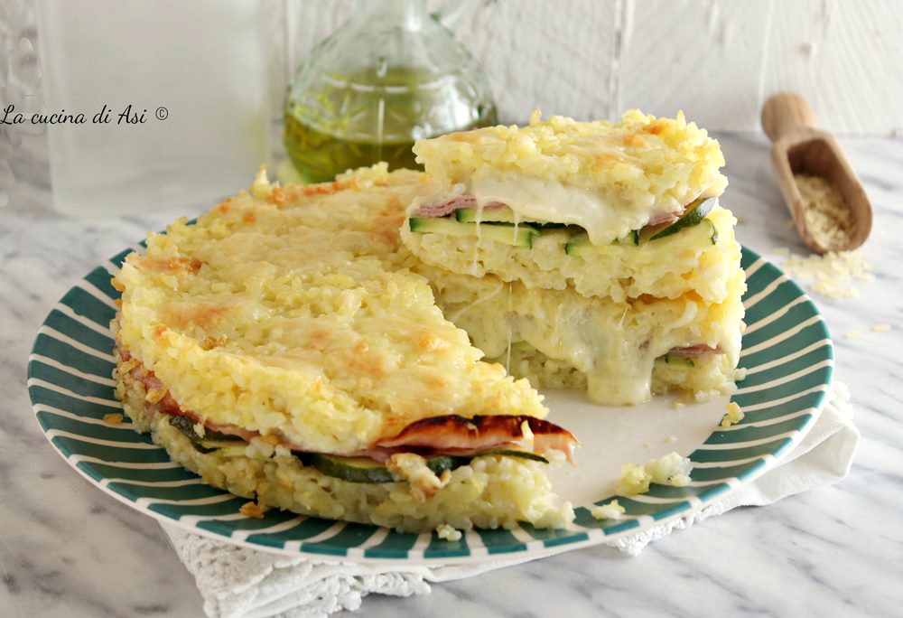 Rijsttaart met courgettes ham kaas