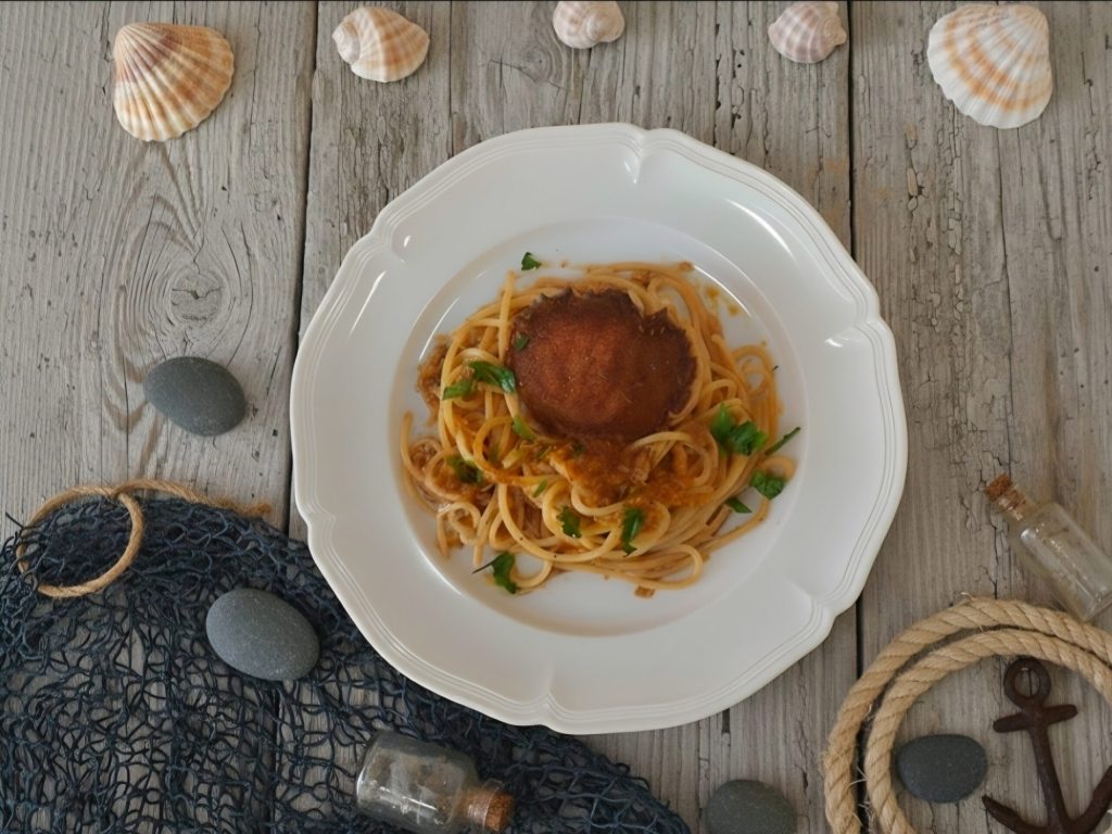 Spaghetti met zee krabbenvlees