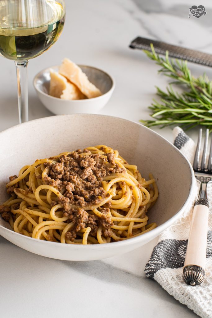 Spaghetti met witte hertenragù