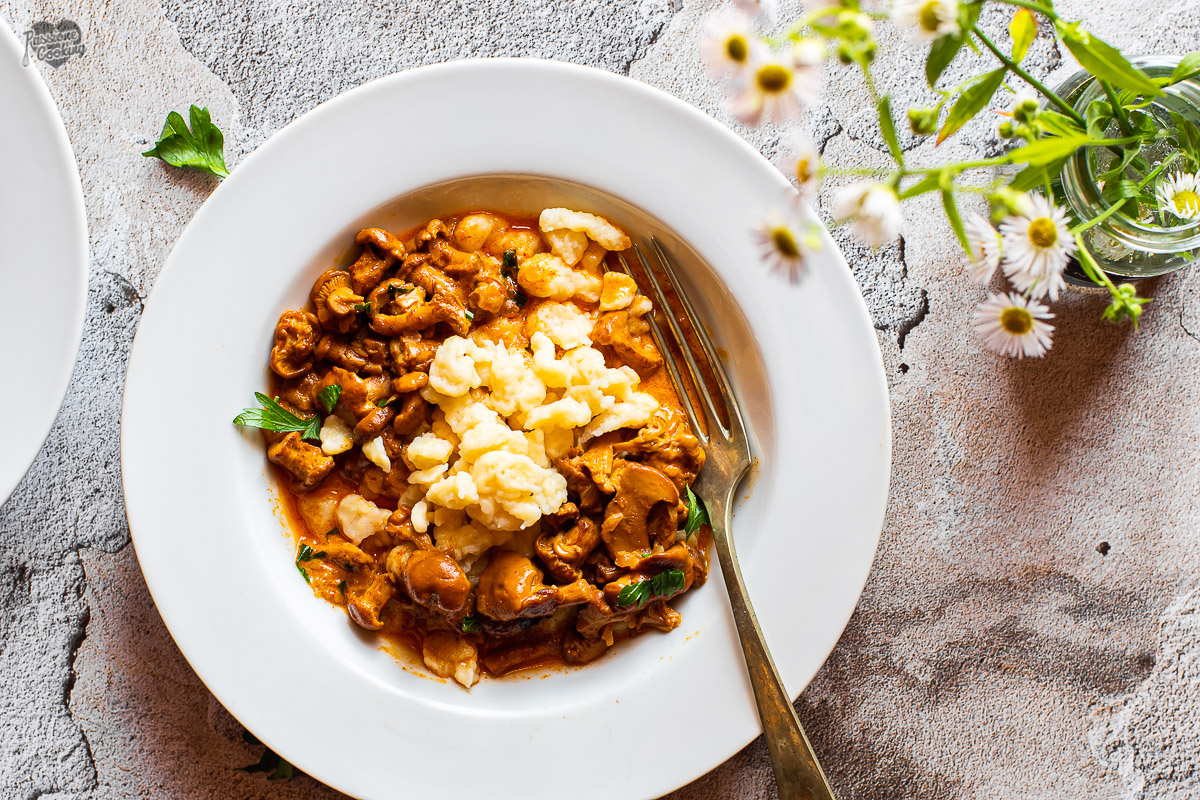 Cantharellen in saus met spätzle