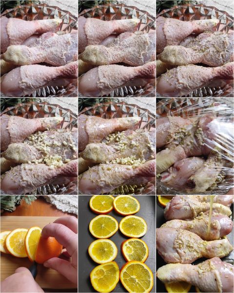 bereiding van de kip met sinaasappel uit de oven