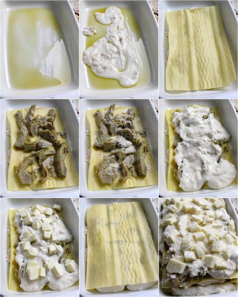 bereiding van de lasagne met diepvriesartisjokken