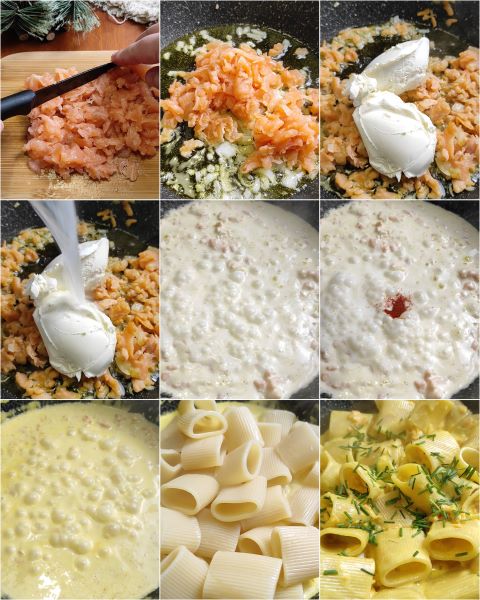 bereiding van de paccheri met zalm