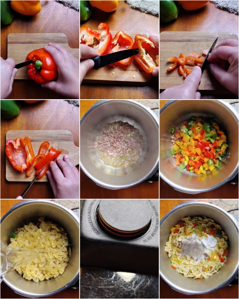 bereiding van de pasta met paprika