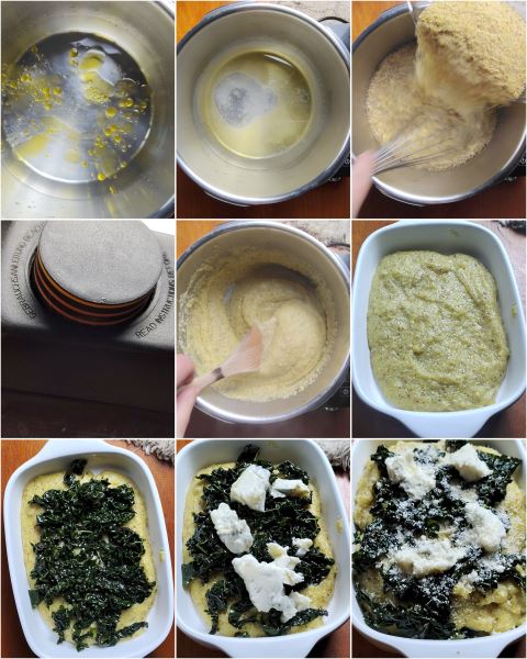 bereiding van de polenta met boerenkool en gorgonzola